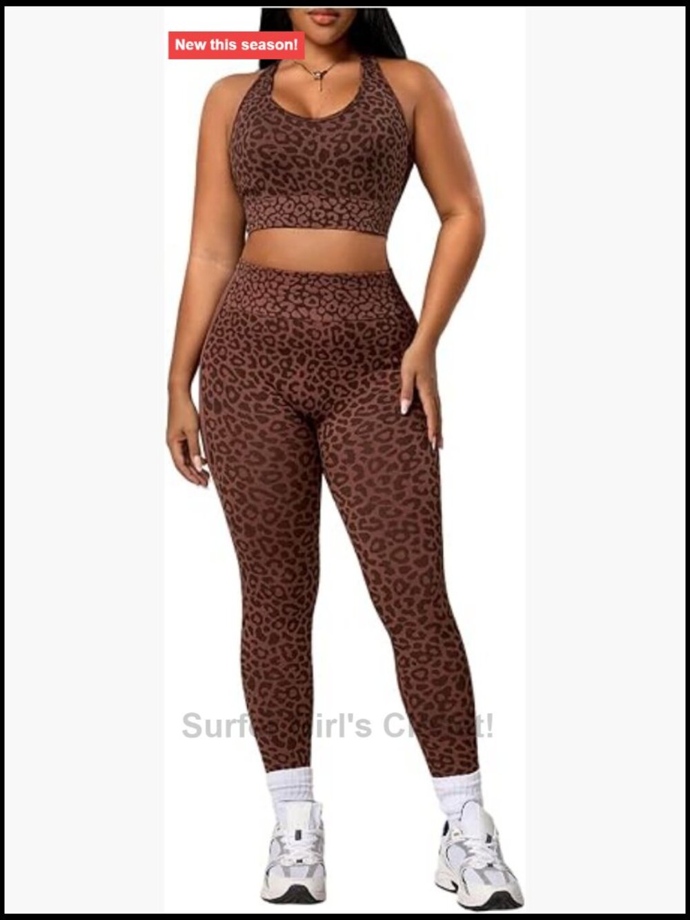 Plus Size Leopard Workout 2 Piece Set Crop Tank Top & High Waisted Leggings